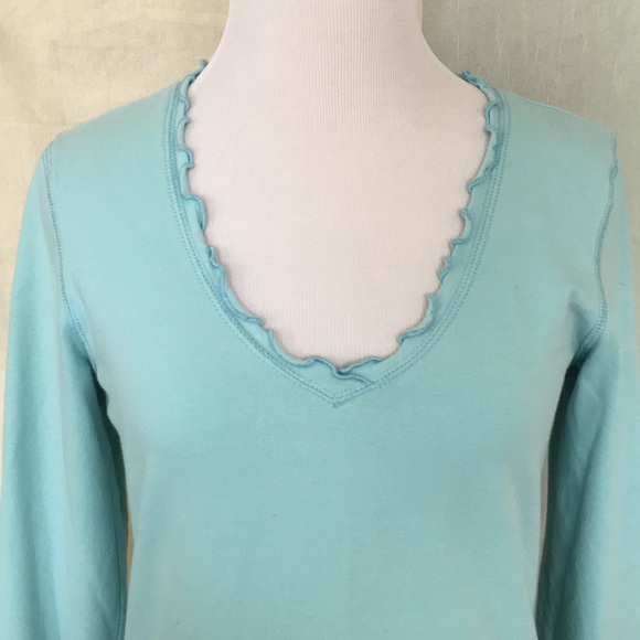 GAP Tops - Gap sea foam light blue ruffled V neck long sleeve